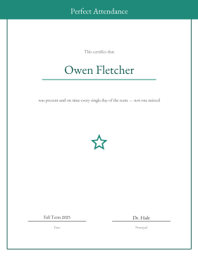 Perfect Attendance certificate