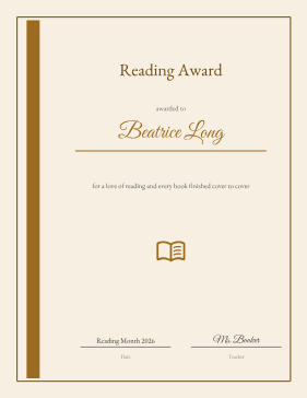 Reading Award certificate