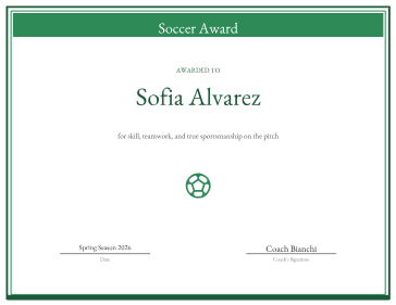 Soccer Award certificate