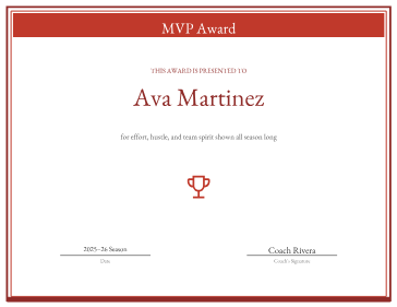 Sports Award certificate