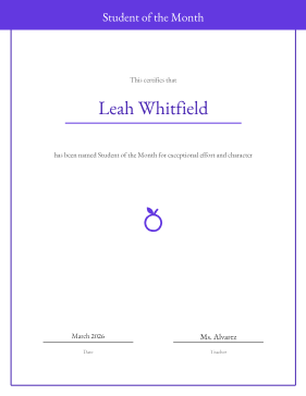Student of the Month certificate