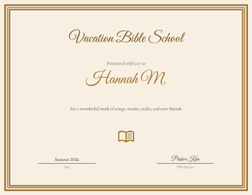 Vacation Bible School certificate