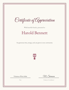 Volunteer Appreciation certificate
